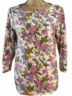 Talbots Floral Boatneck Top in Pink, Green & Yellow. EC. Size medium